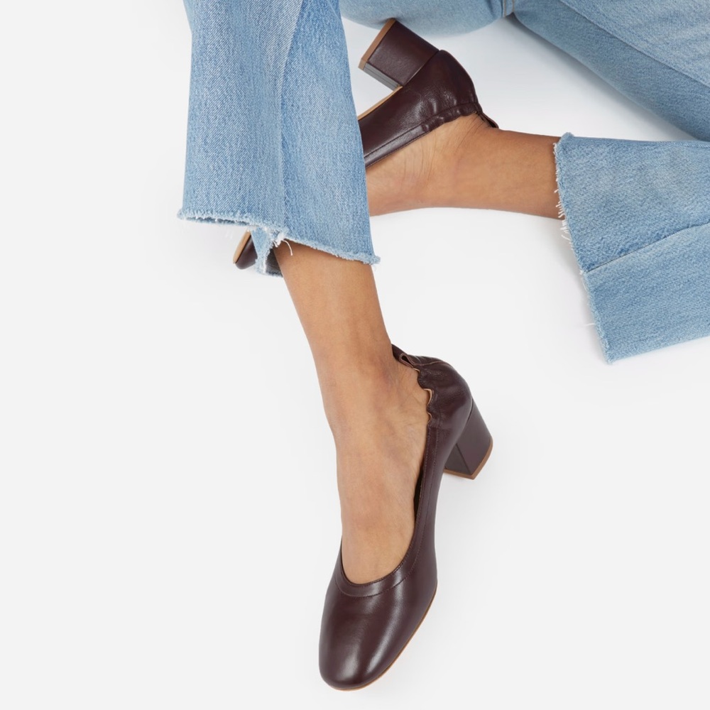 Everlane Brown Leather Block Heel Pumps